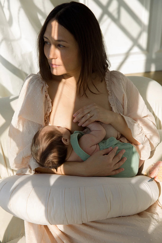 DockATot La Maman Wedge Nursing Pillow - Sand Chambray - The Baby Service.com