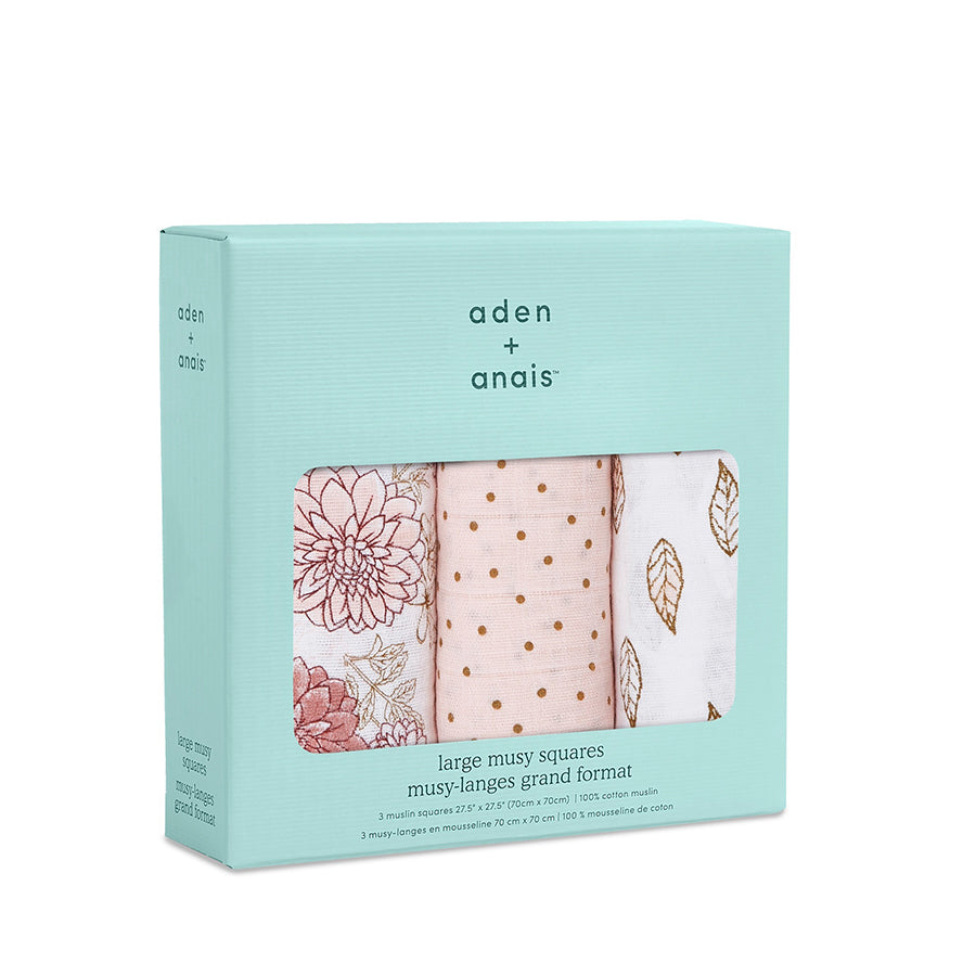 Aden + Anais Dahlias Musy Muslin Squares 3 Pack - Boxed - The Baby Service