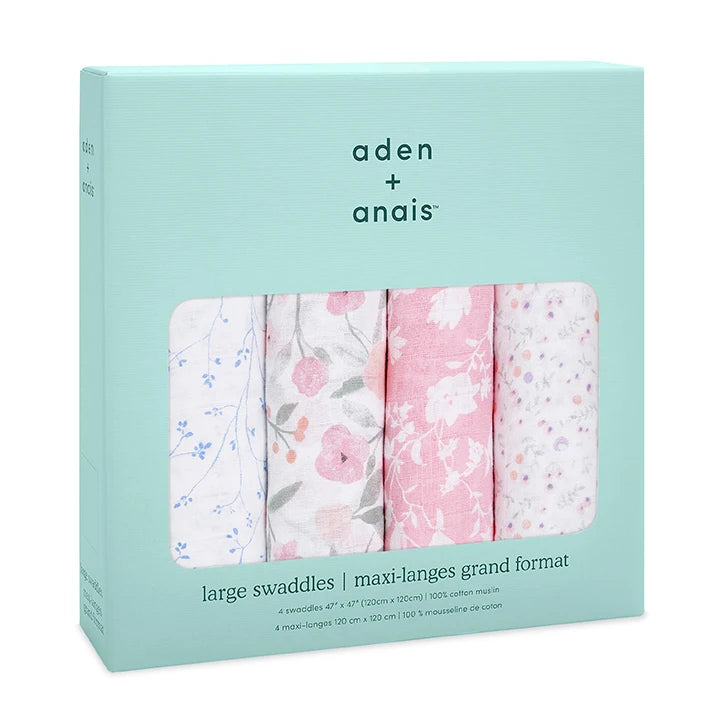 Aden + Anais - Ma Fleur Swaddles 4 Pack - Boxed - The Baby Service