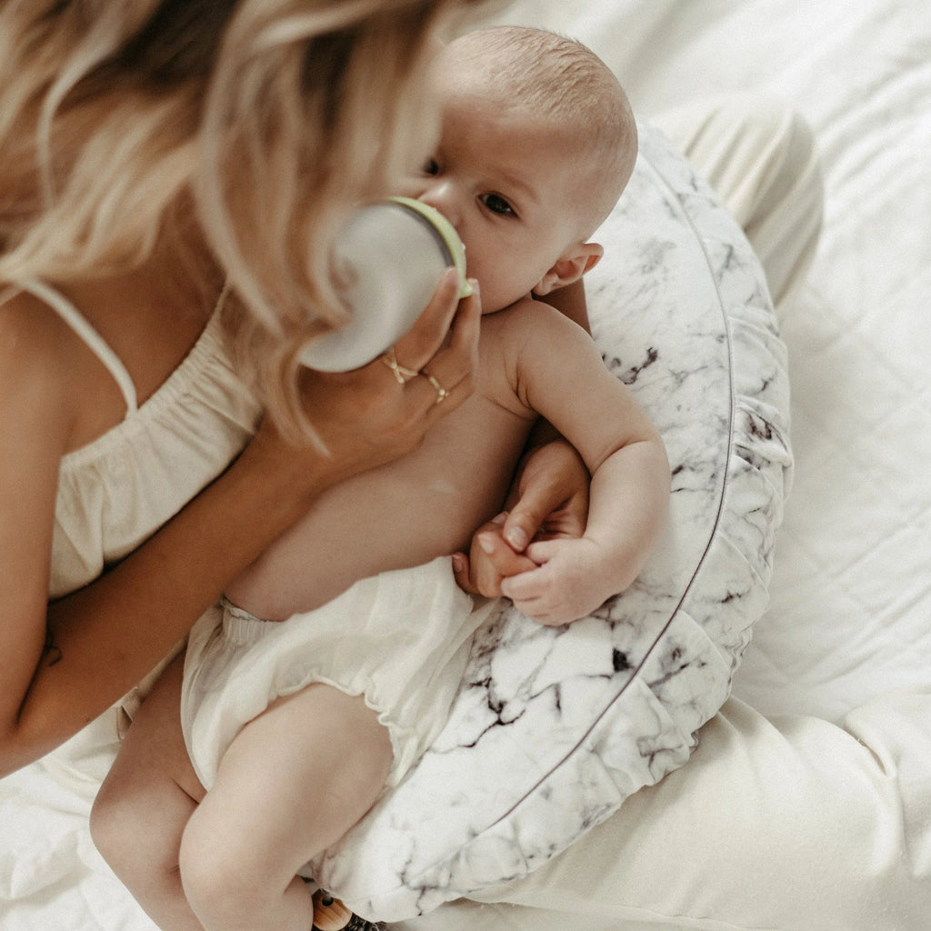 DockATot La Maman Wedge Nursing Pillow - Carrara Marble - Lifestyle - The Baby Service