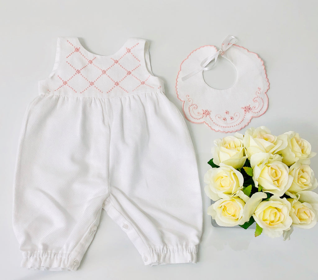 Piaro Baby Hand Embroidered Traditional Romper in Pink Luxury Clothes