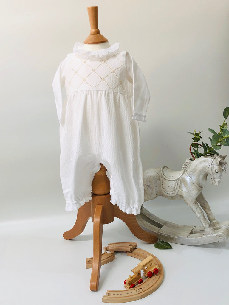 Piaro Baby Hand Embroidered Traditional Romper in Beige New Born Baby Luxury Clothing