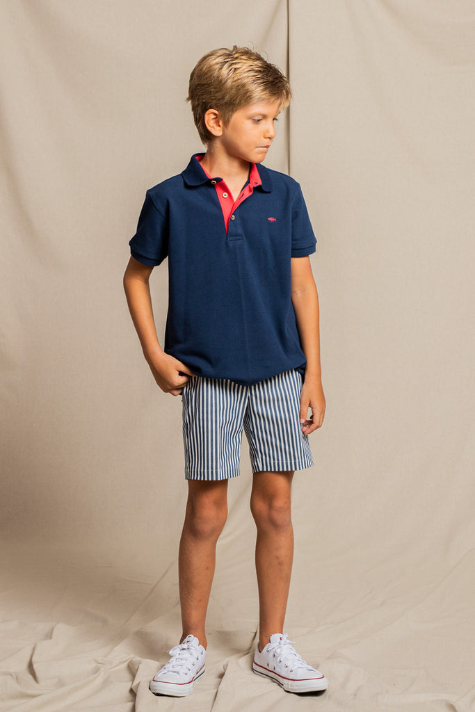 Fina Ejerique - Classic Blue Embroidered Polo & Striped Shorts Set - The Baby Service
