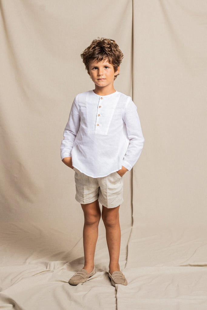 Fina Ejerique - White Linen Shirt & Natural  Linen Shorts Set - The Baby Service