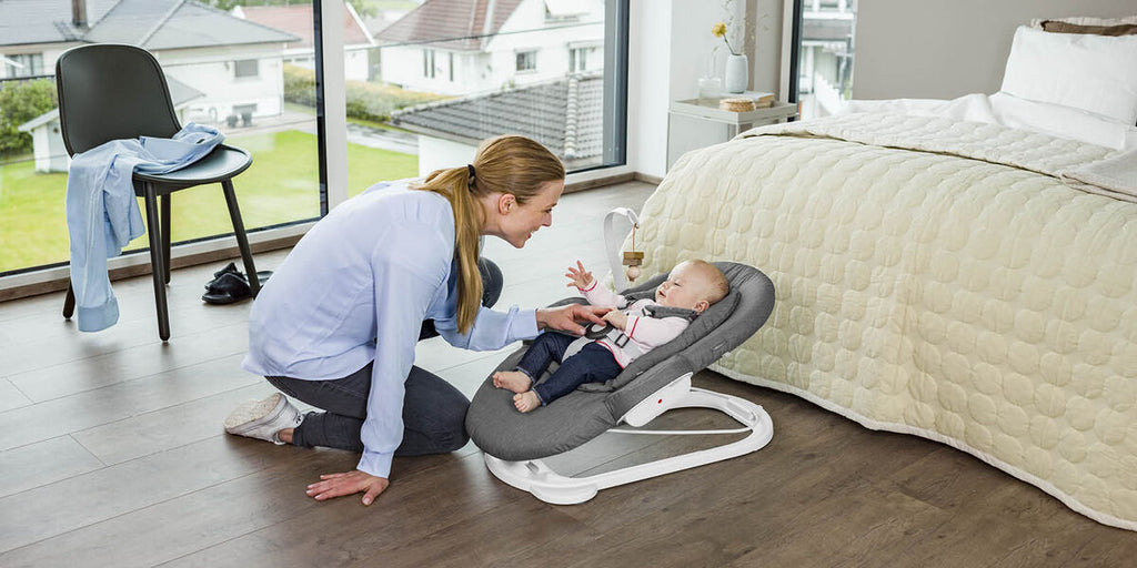 Stokke Steps Chair Bouncer - Deep Grey White Chassis - Lifestyle - The Baby Service