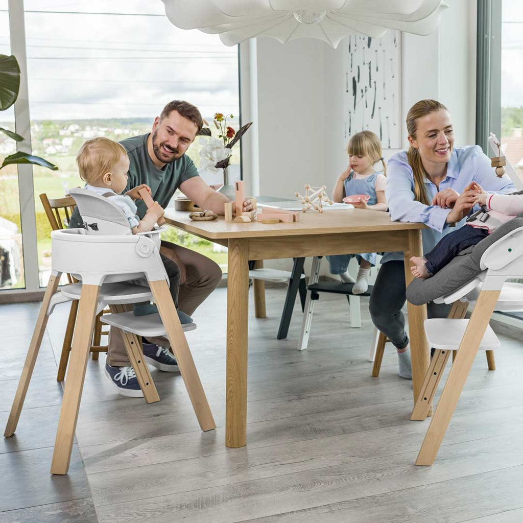 Stokke Steps Chair - White and Hazy Grey - Lifestyle - Highchair - The Baby Service