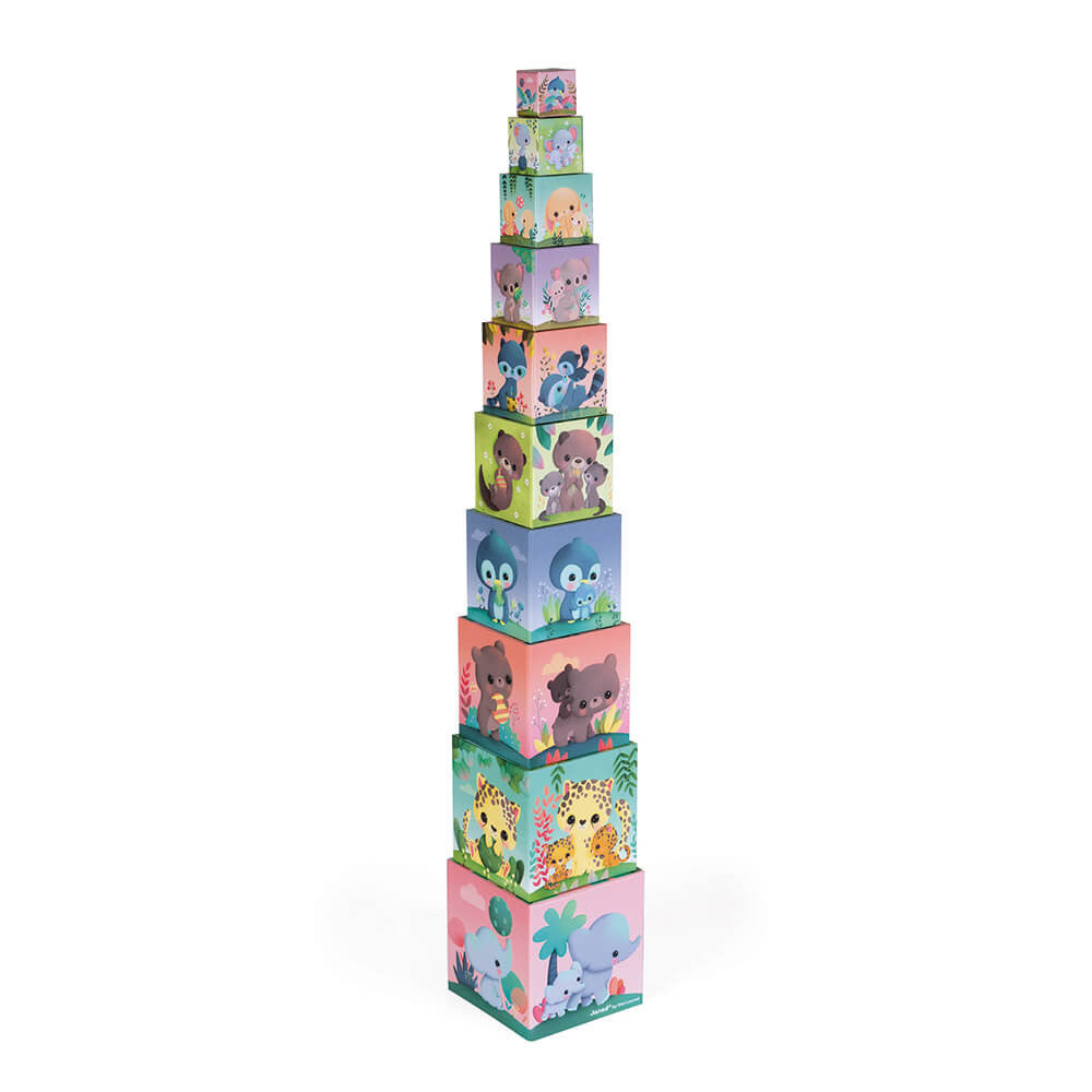 Janod - Square Stacking Pyramid Ultra Cute Animals - The Baby Service