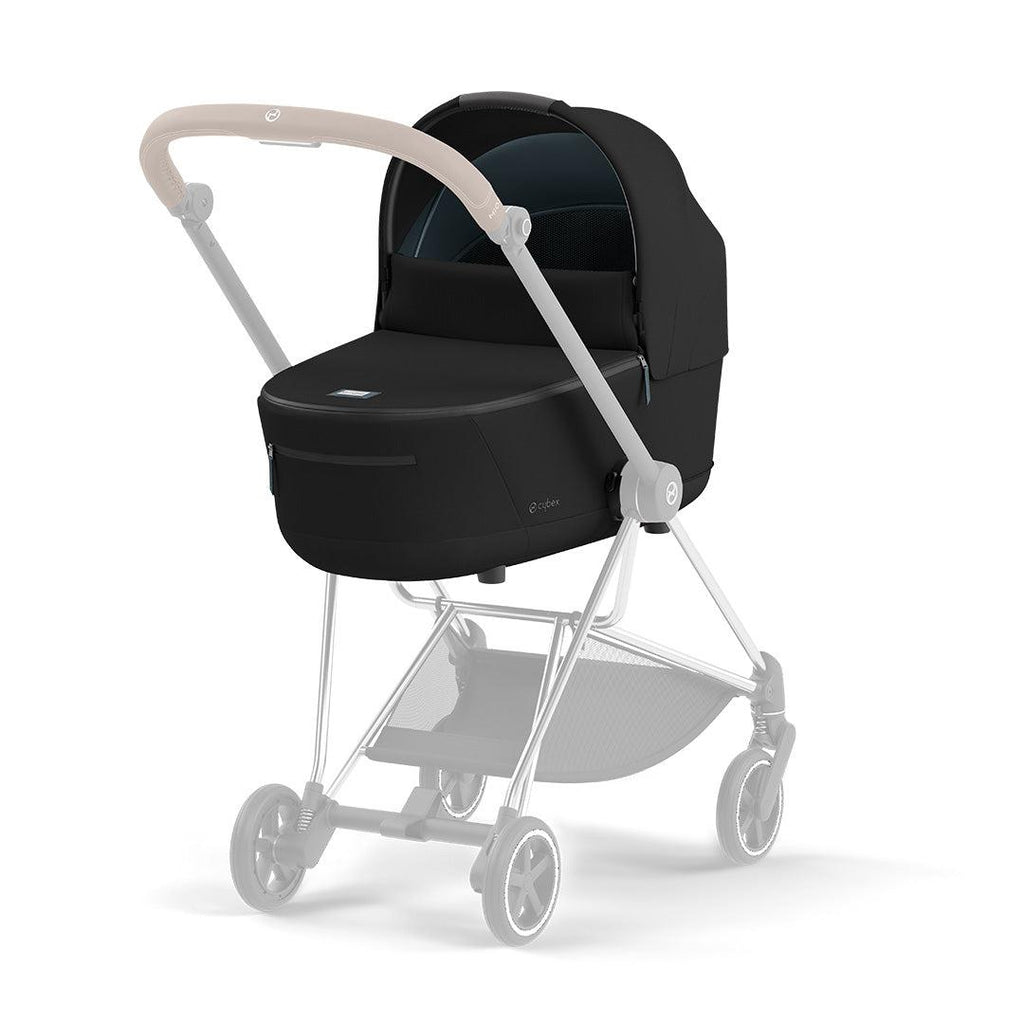 CYBEX MIOS Lux Carrycot Plus - Deep Black - Pushchair - The Baby Service - On Frame