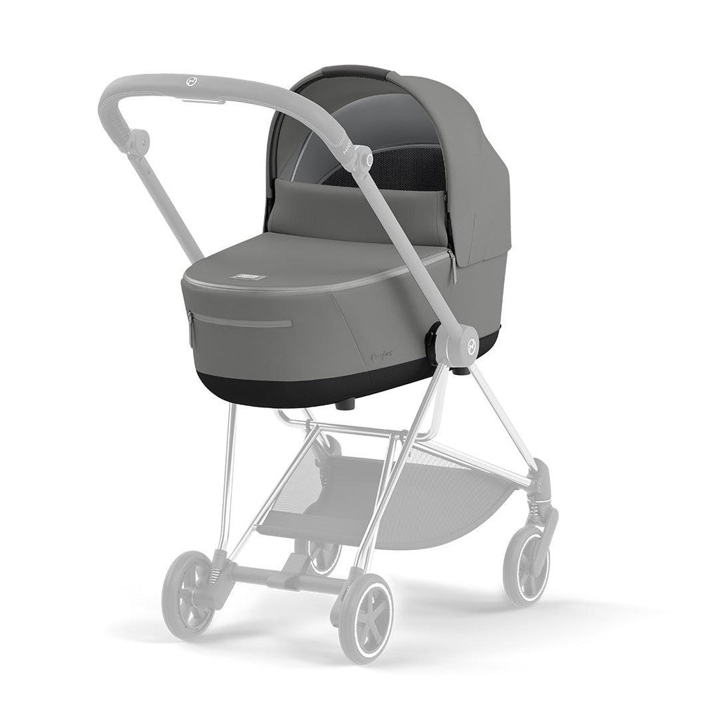 CYBEX MIOS Lux Carrycot Plus - Soho Grey - Pushchair - The Baby Service - On Frame