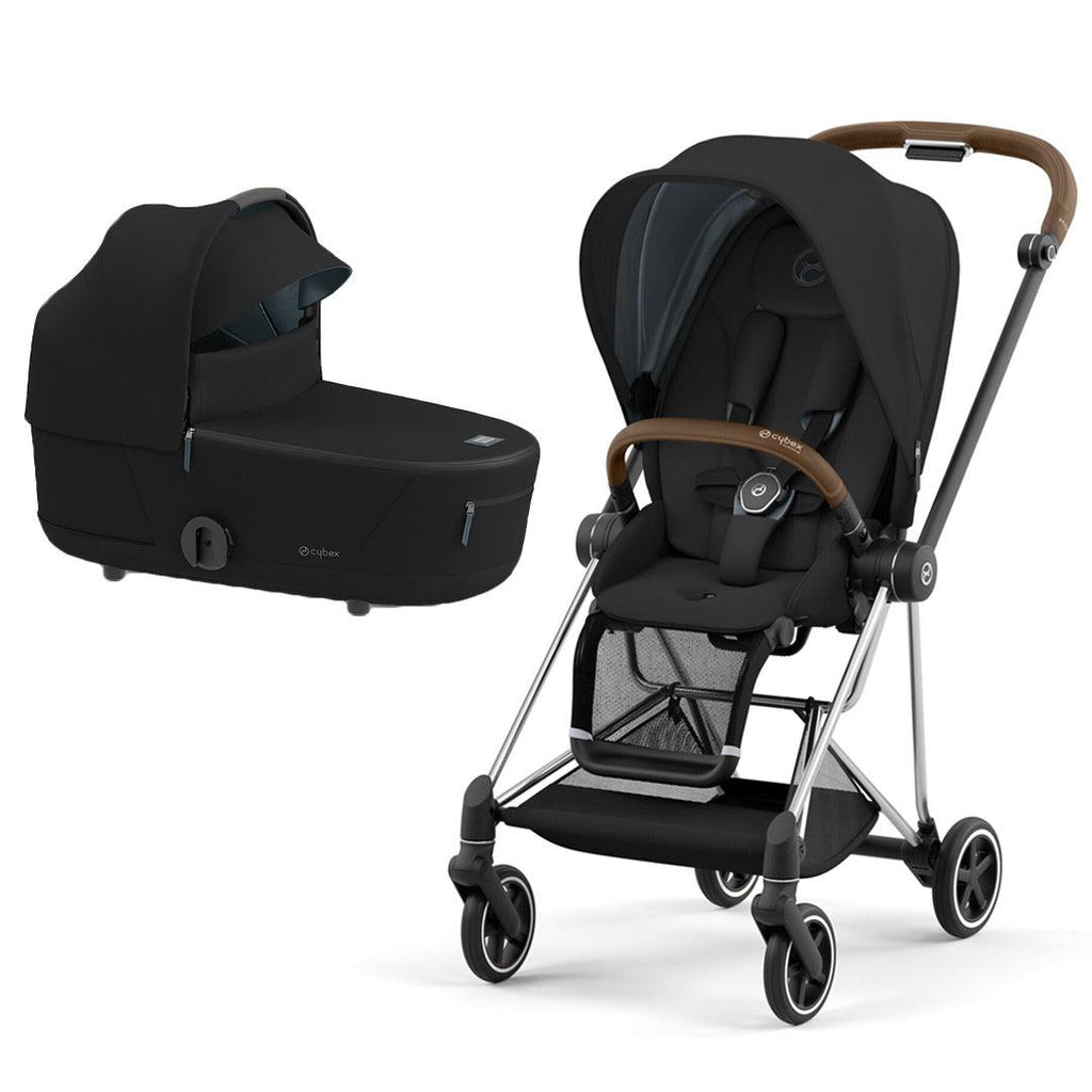 CYBEX MIOS Pushchair - Stroller - Deep Black - The Baby Service - Chrome Brown Lux Carry Cot