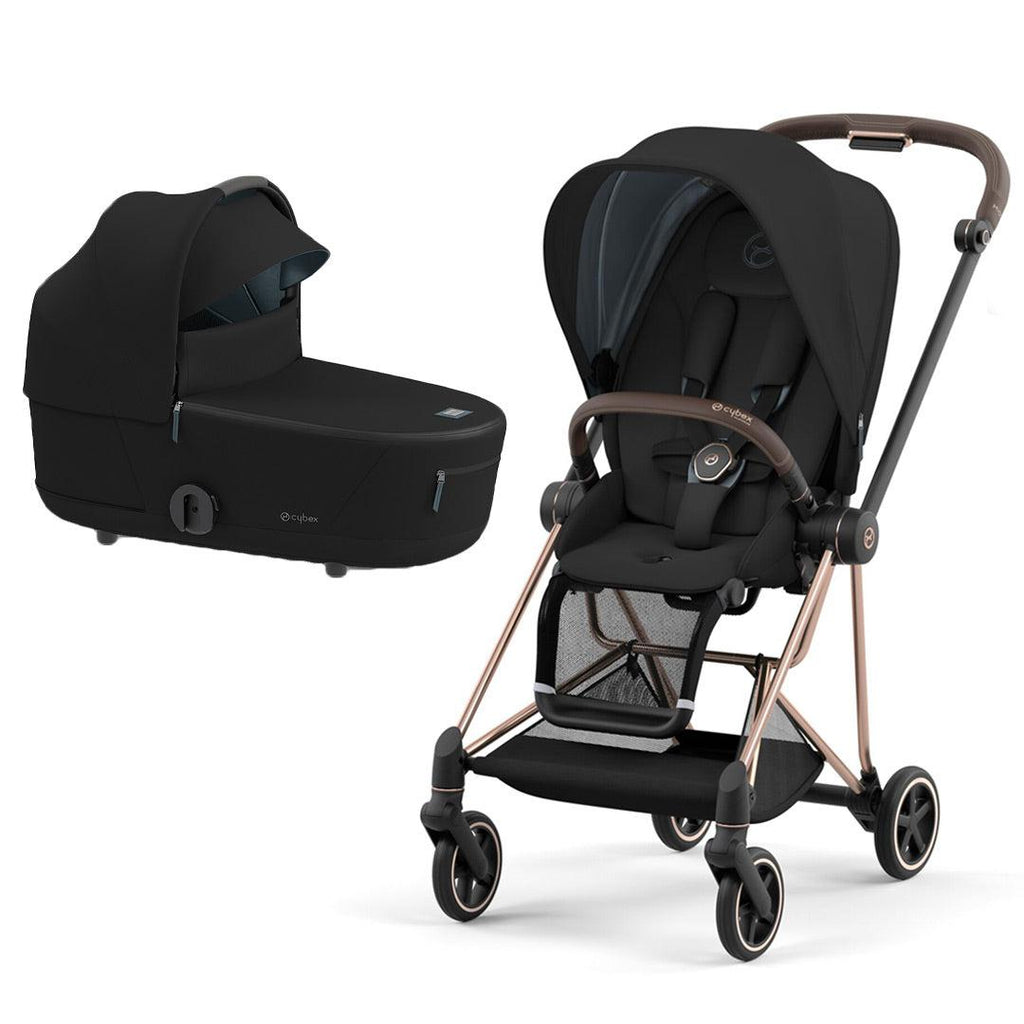 CYBEX MIOS Pushchair - Stroller - Deep Black - The Baby Service - Rose Gold Carry Cot