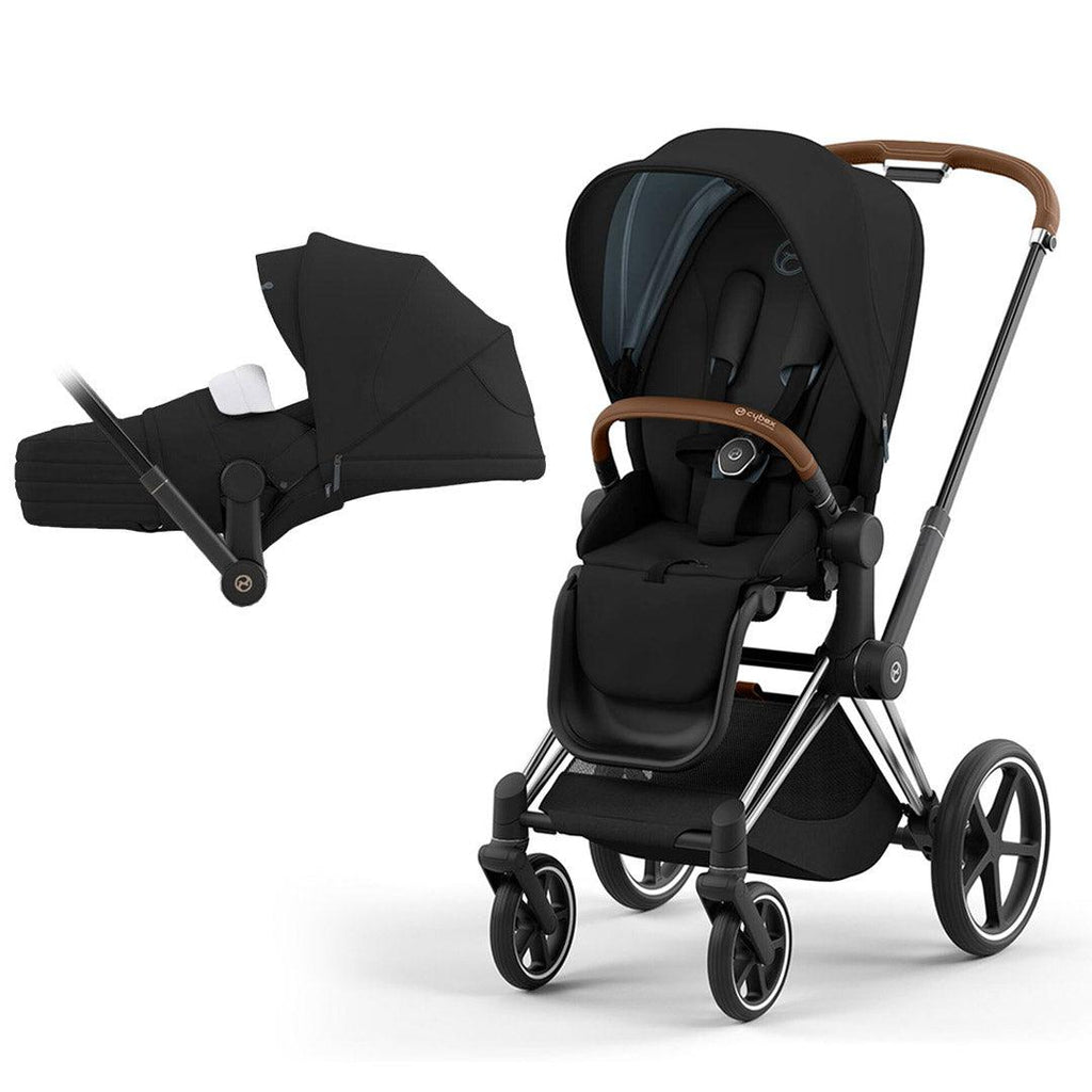 CYBEX PRIAM Pushchair - Deep Black - Stroller - Lite Cot - Chrome Brown - The Baby Service