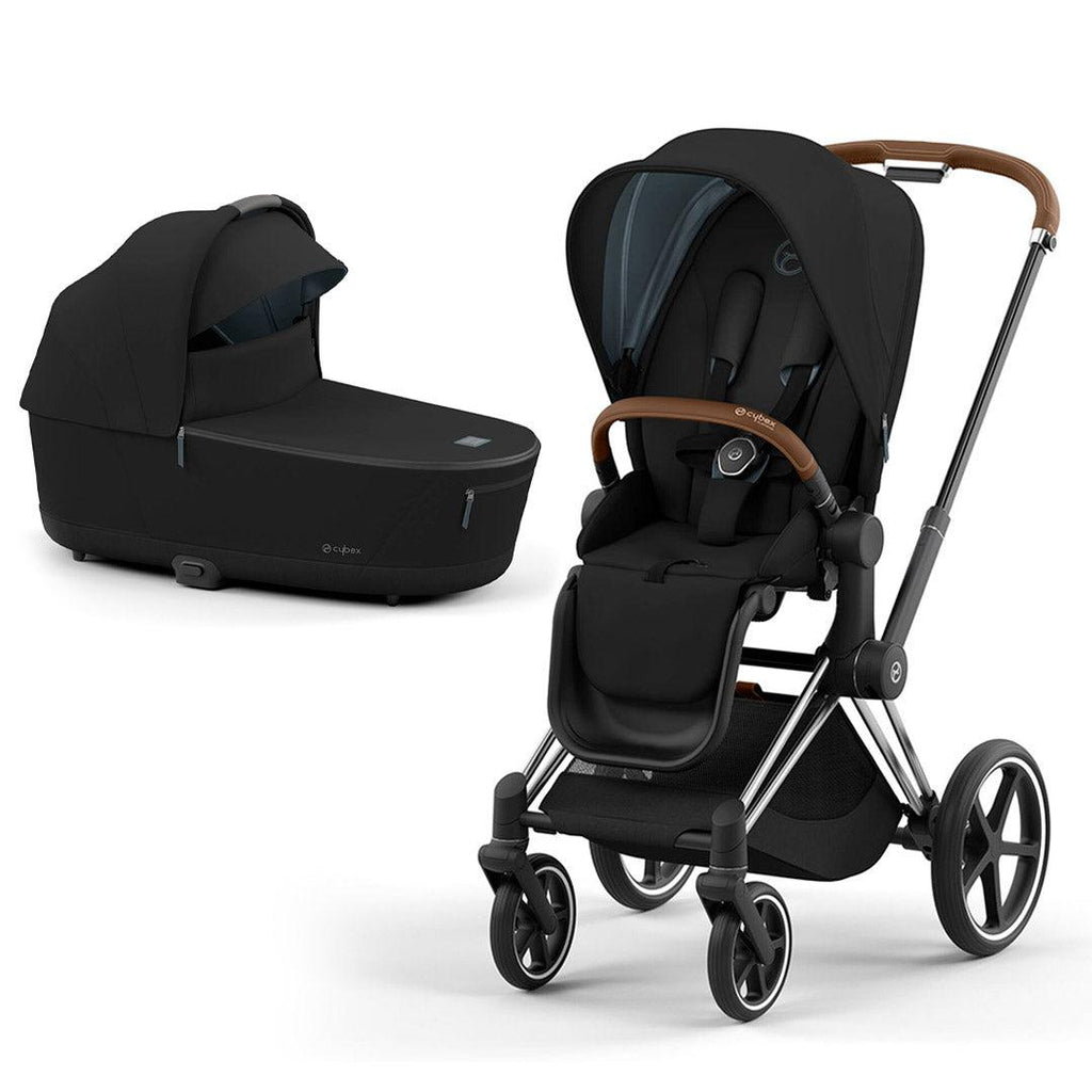 CYBEX PRIAM Pushchair - Deep Black - Stroller - Chrome Brown - Luxe Carrycot - The Baby Service