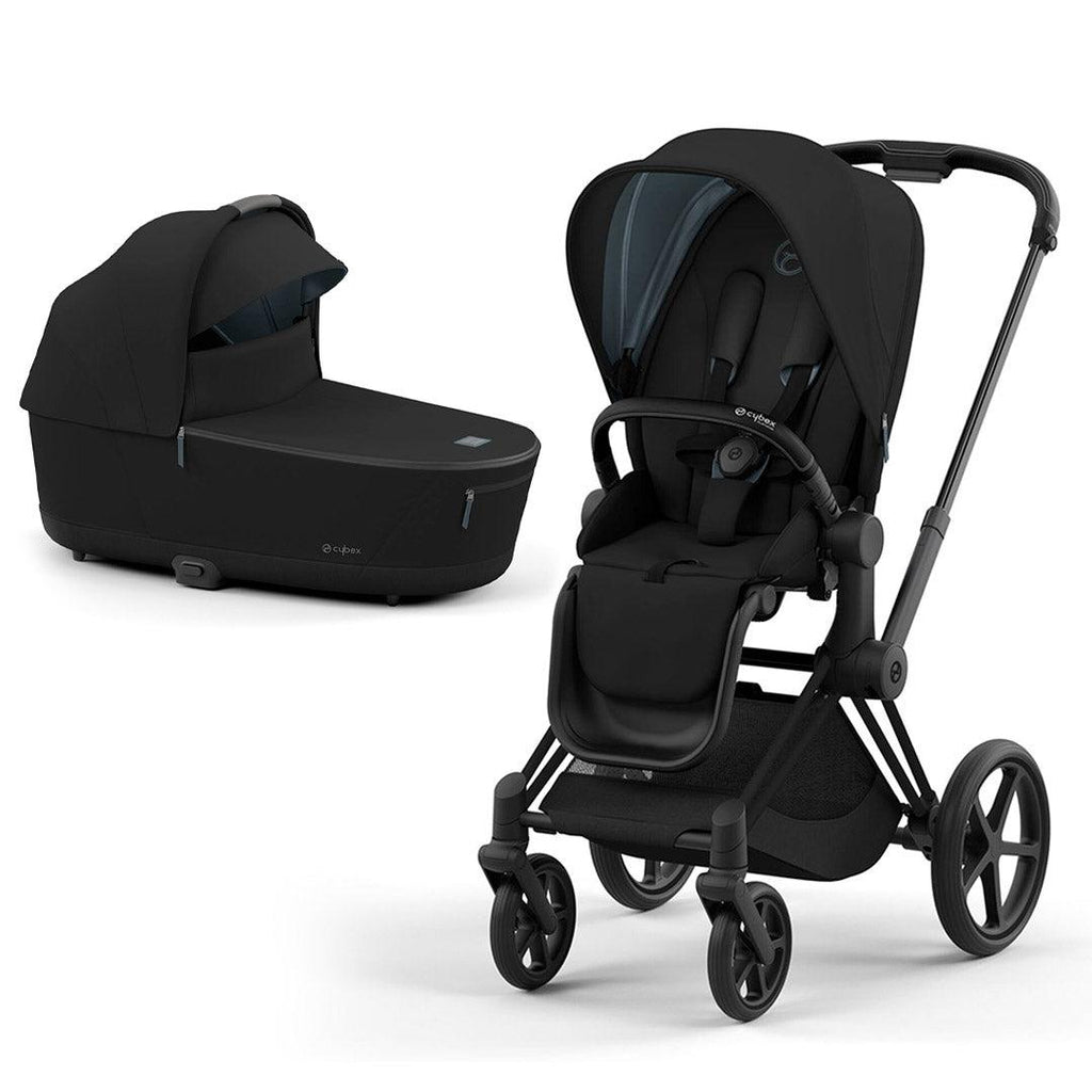 CYBEX PRIAM Pushchair - Deep Black - Matt Black Carrycot Stroller - The Baby Service