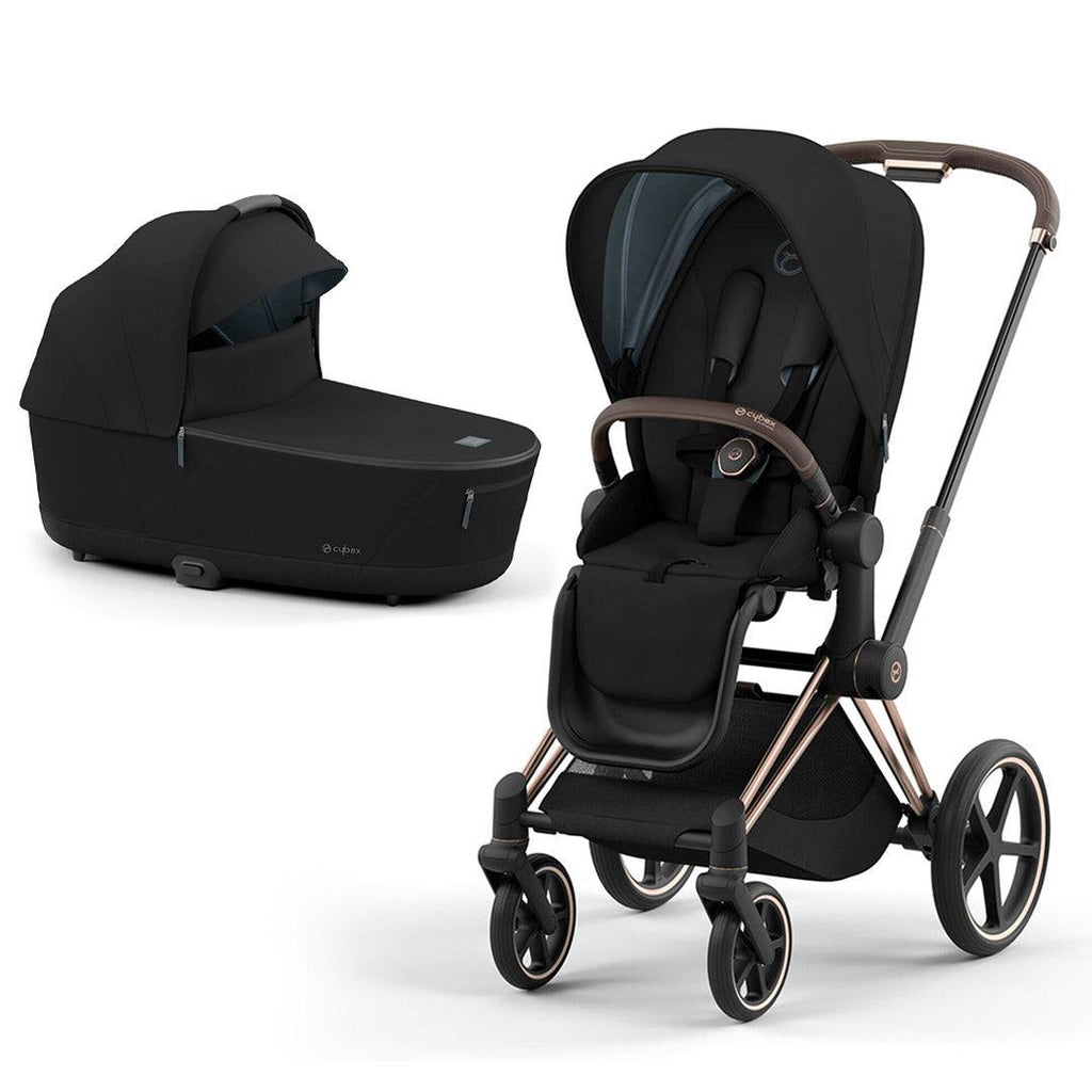 CYBEX PRIAM Pushchair - Deep Black - Stroller - Rose Gold - Lux Cot - The Baby Service