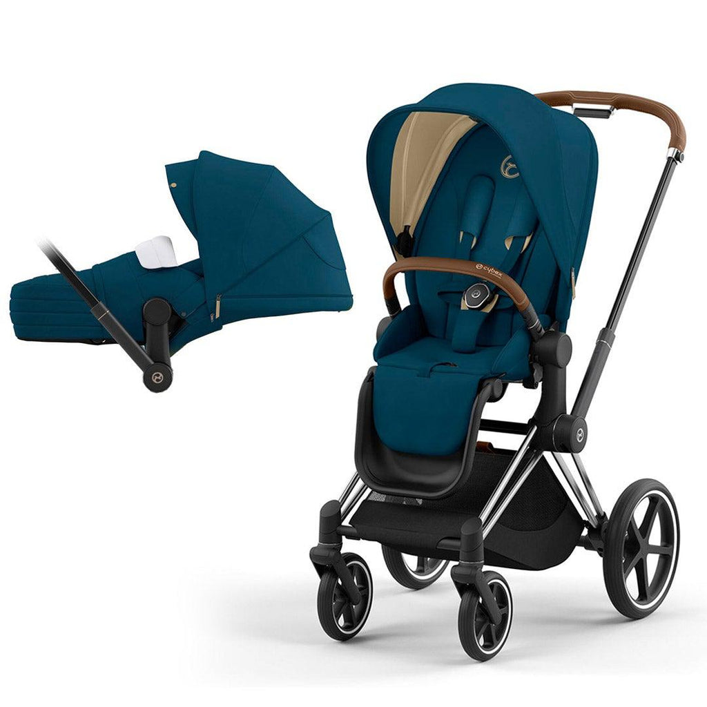 CYBEX PRIAM Pushchair - Mountain Blue - Lie Cot - Brown Chrome - The Baby Service