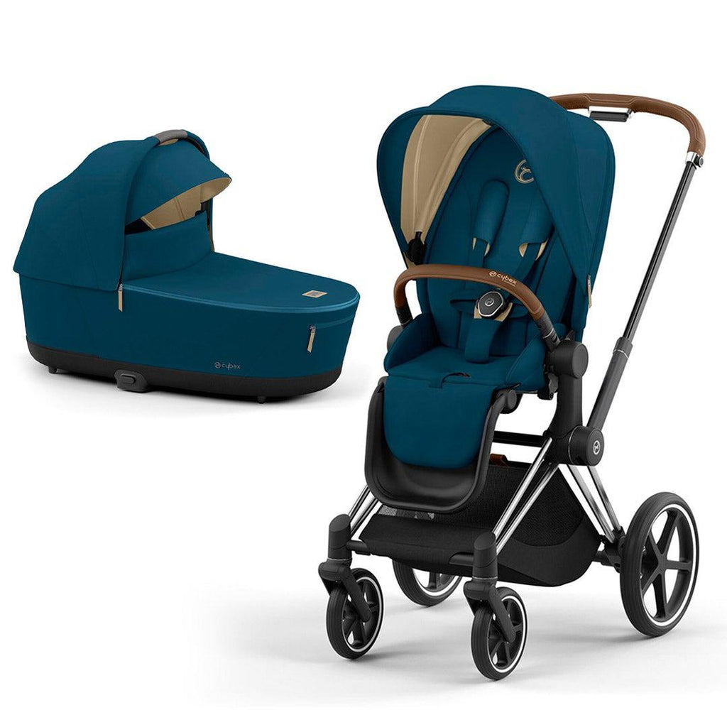 CYBEX PRIAM Pushchair - Mountain Blue - Chrome Brown - Lux Cot - The Baby Service
