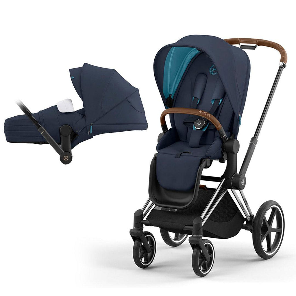 CYBEX PRIAM Pushchair - Nautical Blue - Chrome Brown - Lite Cot - The Baby Service