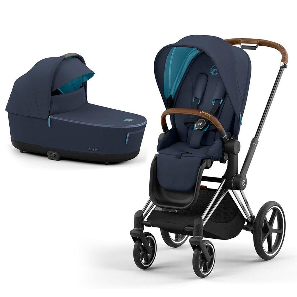 CYBEX PRIAM Pushchair - Nautical Blue - Chrome Brown - Cot - The Baby Service