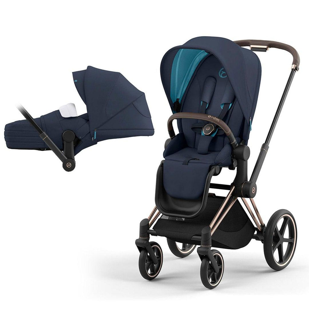 CYBEX PRIAM Pushchair - Nautical Blue - Rose Gold - Lite Cot - The Baby Service