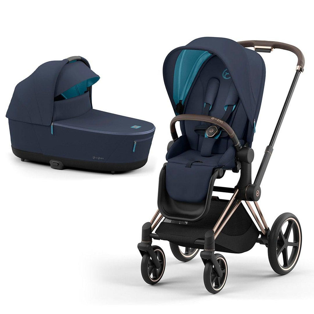 CYBEX PRIAM Pushchair - Nautical Blue - Rose Gold Lux Cot - The Baby Service