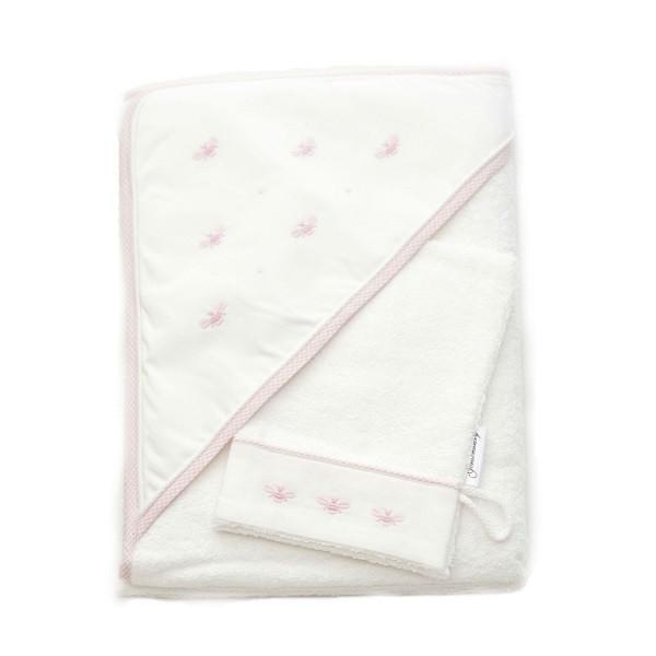 Gordonsbury Luxury Baby Hooded Towel & bath Mitt Set Pink Bee