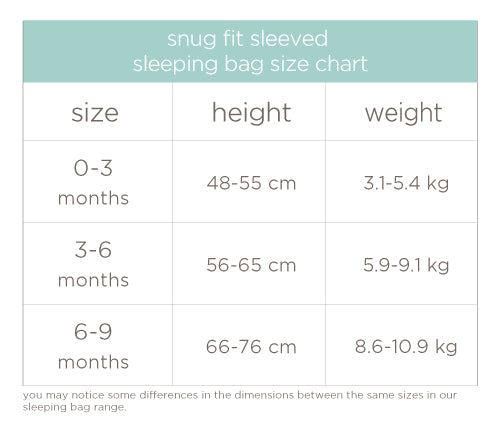 Aden + Anais Snug Fit Sleeping Bag Grey/Blue 1.5 Tog Size Chart - The Baby Service