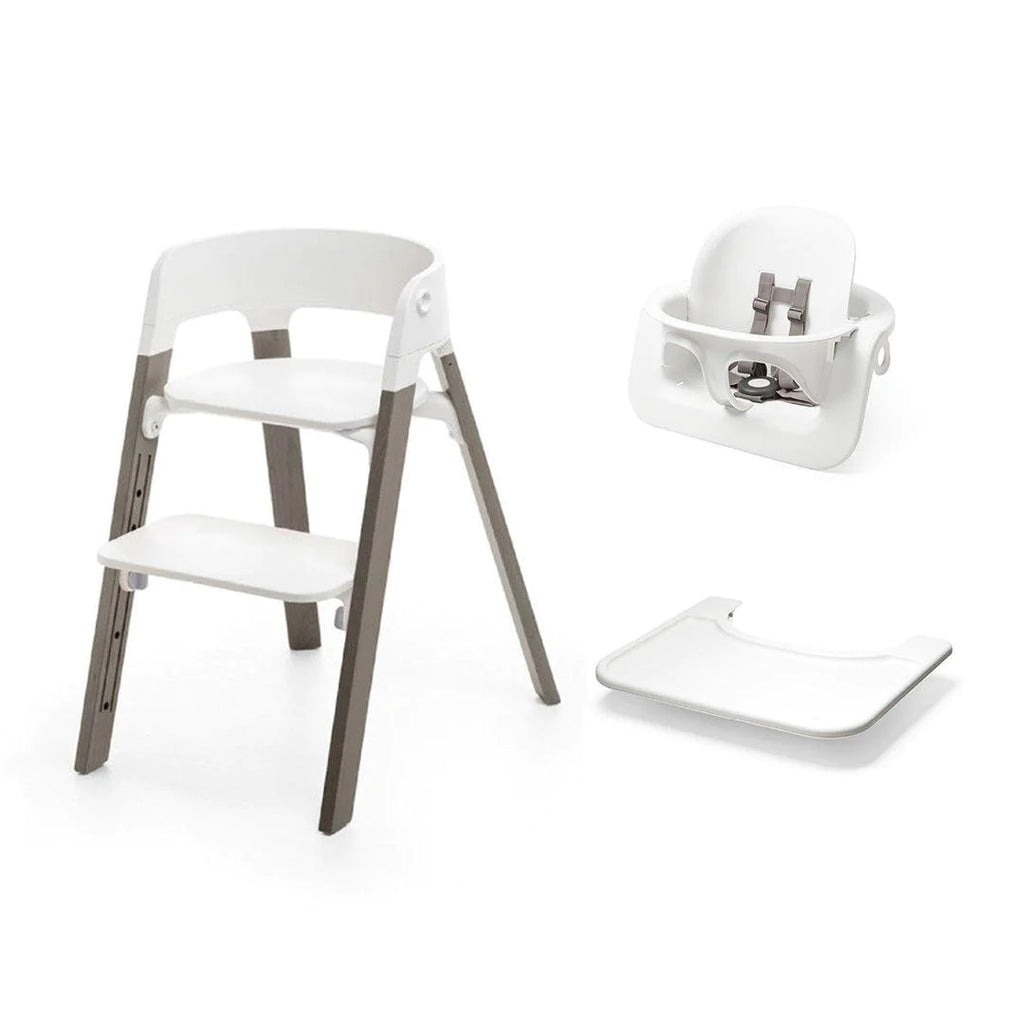 Stokke Steps Chair Bundle Set - White and Hazy Grey - The Baby Service